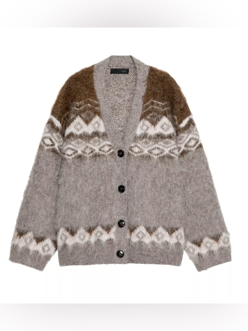 Zara Brushed Effect Jacquard Cardigan Sweater Ryan Gosling - L